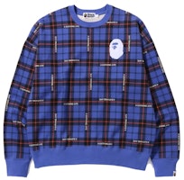 BAPE Logo Check Loose Fit Crewneck Blue BAPE Logo Check Loose Fit Crewneck Blue