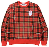 BAPE Logo Check Loose Fit Crewneck Red BAPE Logo Check Loose Fit Crewneck Red