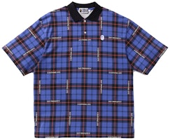 BAPE Logo Check Relaxed Fit Polo Blue BAPE Logo Check Relaxed Fit Polo Blue