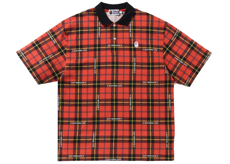 BAPE Logo Check Relaxed Fit Polo Red