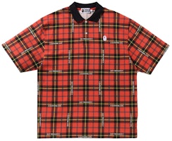 BAPE Logo Check Relaxed Fit Polo Red BAPE Logo Check Relaxed Fit Polo Red