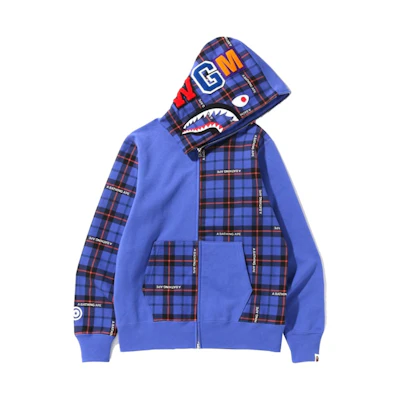 BAPE Logo Check Shark Full Zip Hoodie Blue