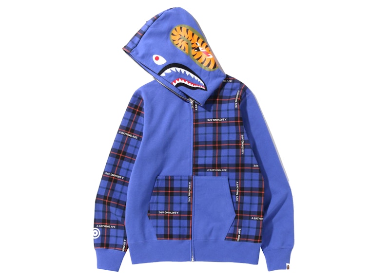 BAPE Logo Check Shark Full Zip Hoodie Blue 圖 2