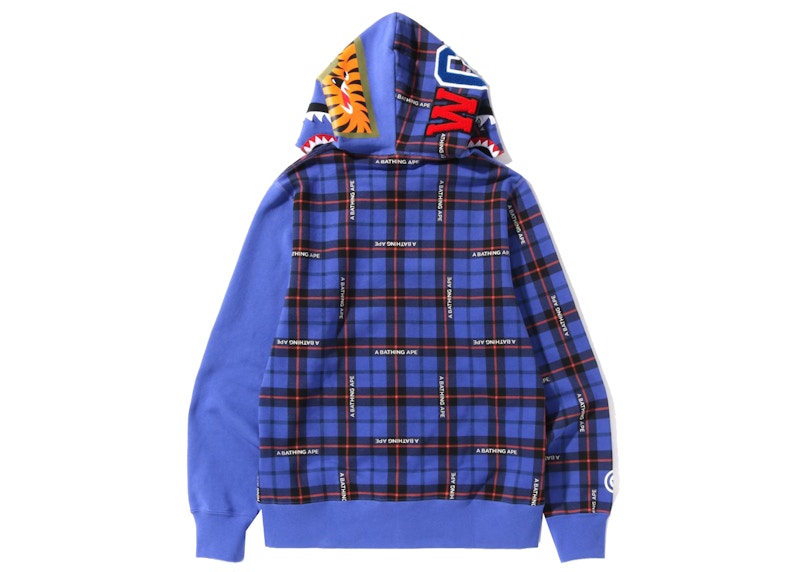 BAPE Logo Check Shark Full Zip Hoodie Blue 圖 3