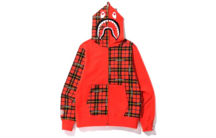 BAPE Logo Check Shark Full Zip Hoodie Plaid Design Jacket 1I30-115-004