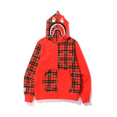 BAPE Logo Check Shark Full Zip Hoodie Plaid Design Jacket 1I30-115-004