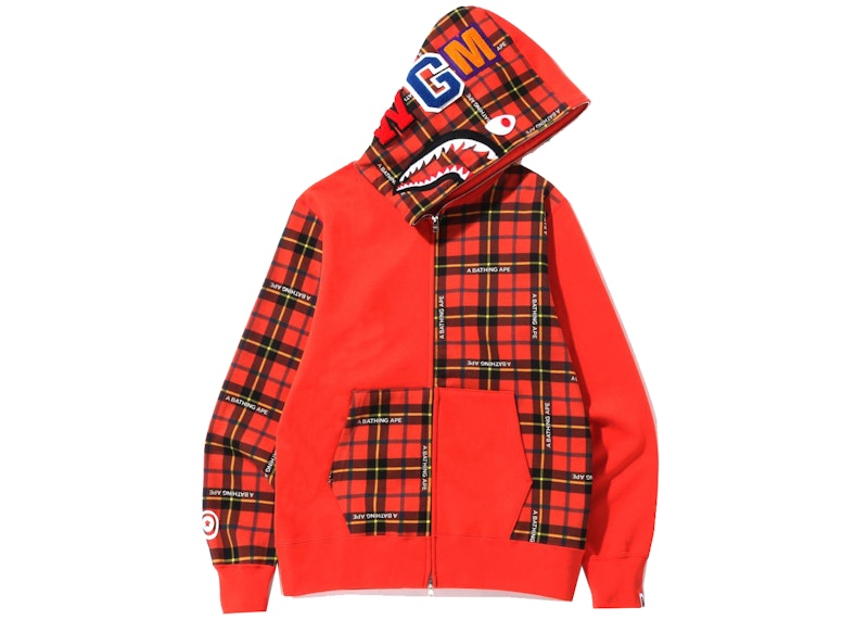 Buy Sudadera con Capucha Roja BAPE Logo Check Shark Full Zip