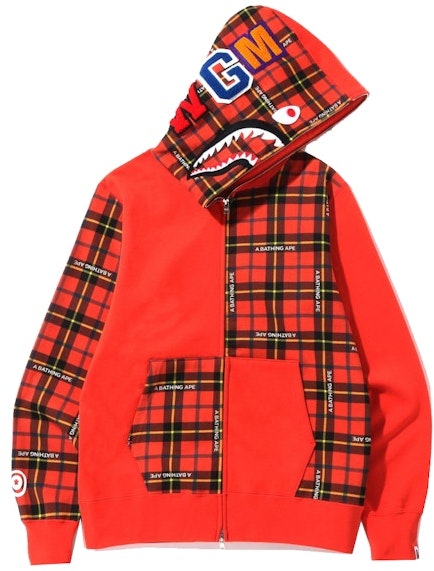 bape-logo-check-shark-full-zip-hoodie-red