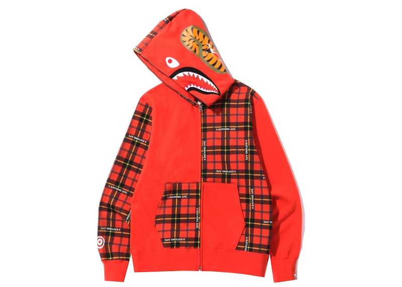 Order Sudadera con Capucha Roja BAPE Logo Check Shark Full Zip