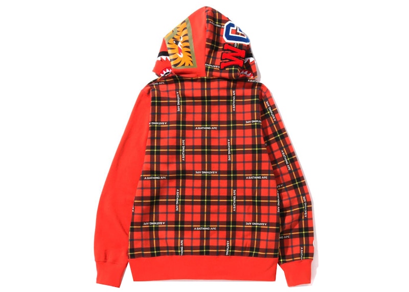 Lookbook Sudadera con Capucha Roja BAPE Logo Check Shark Full Zip