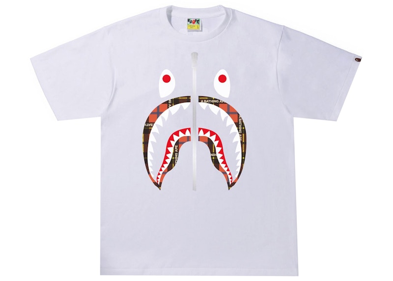 Buy BAPE Logo Check Shark Tee White/Red