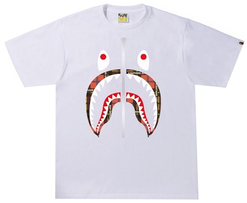 BAPE Logo Check Shark Tee White/Red Buy BAPE Logo Check Shark Tee White/Red