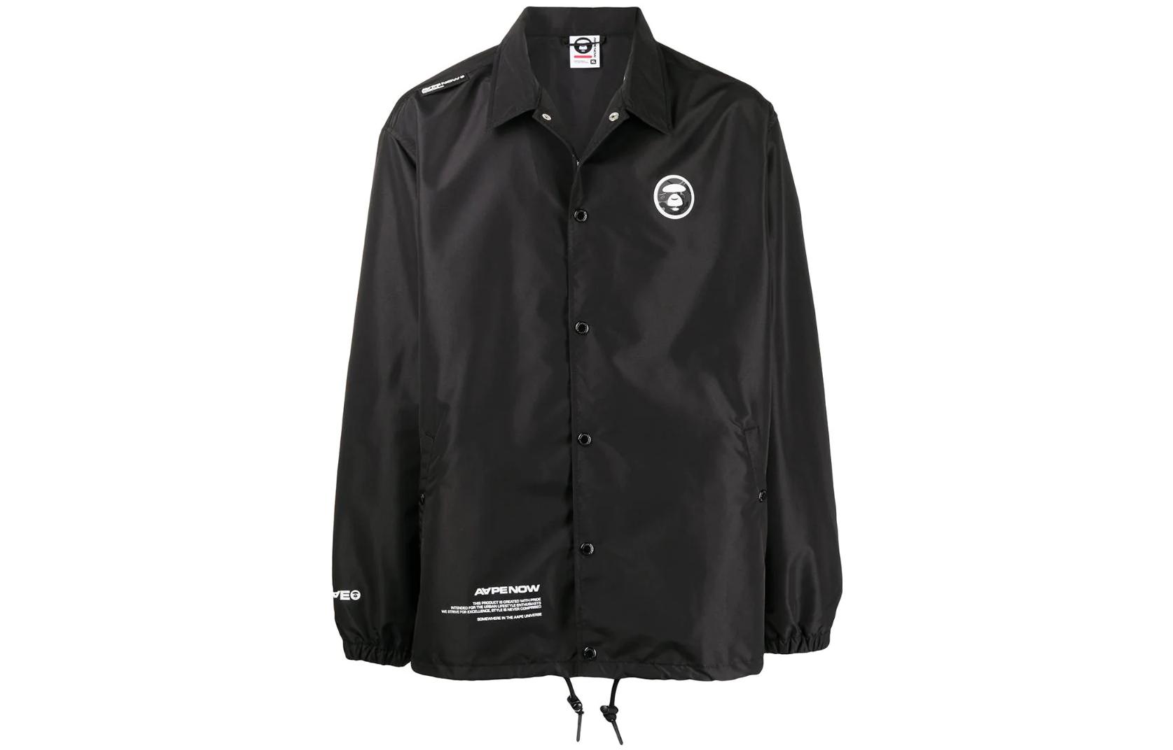 BAPE Logo Print Casual Polo Collar Jacket Black ALJ7496XXI