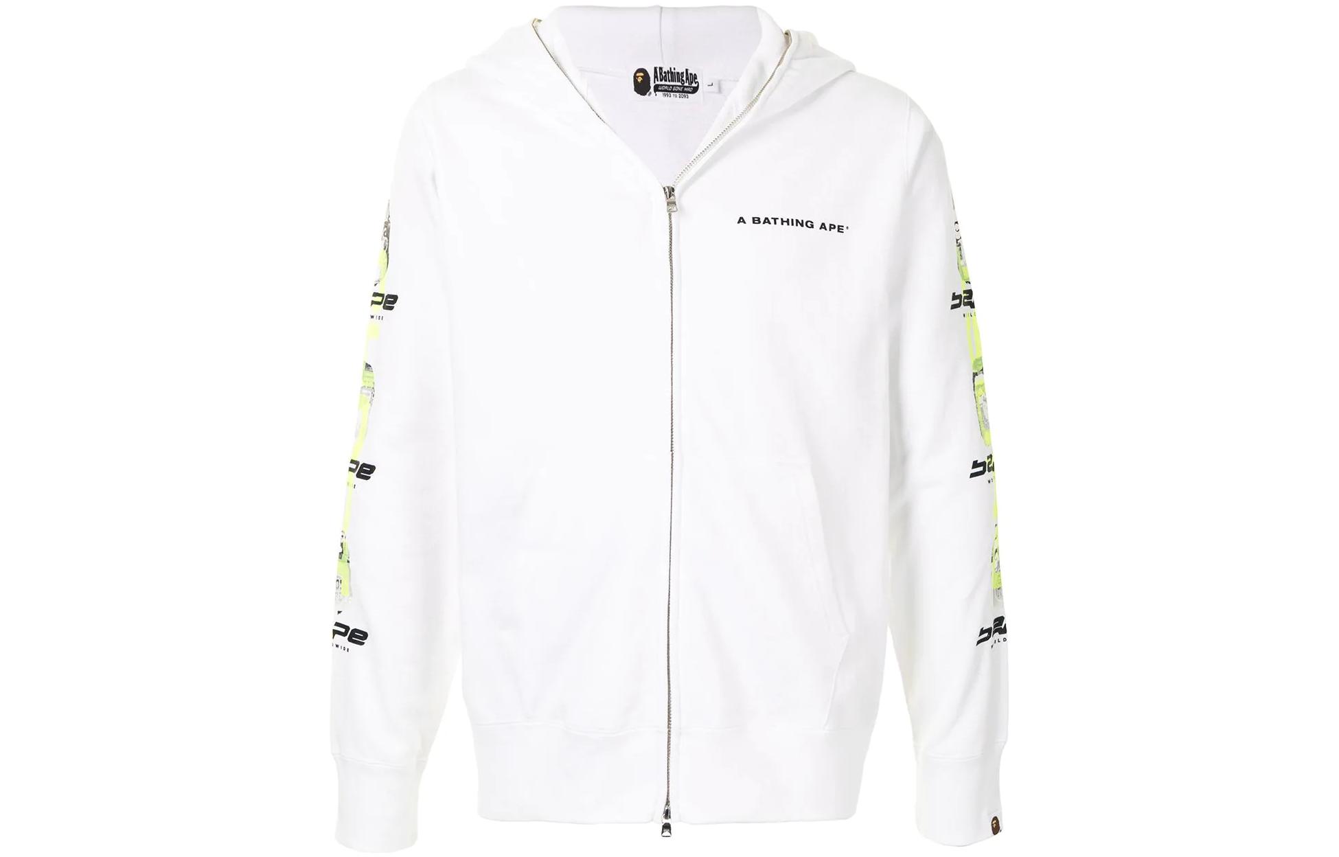 BAPE Logo Print Zip-Up Hoodie Jacket White 1G30115016