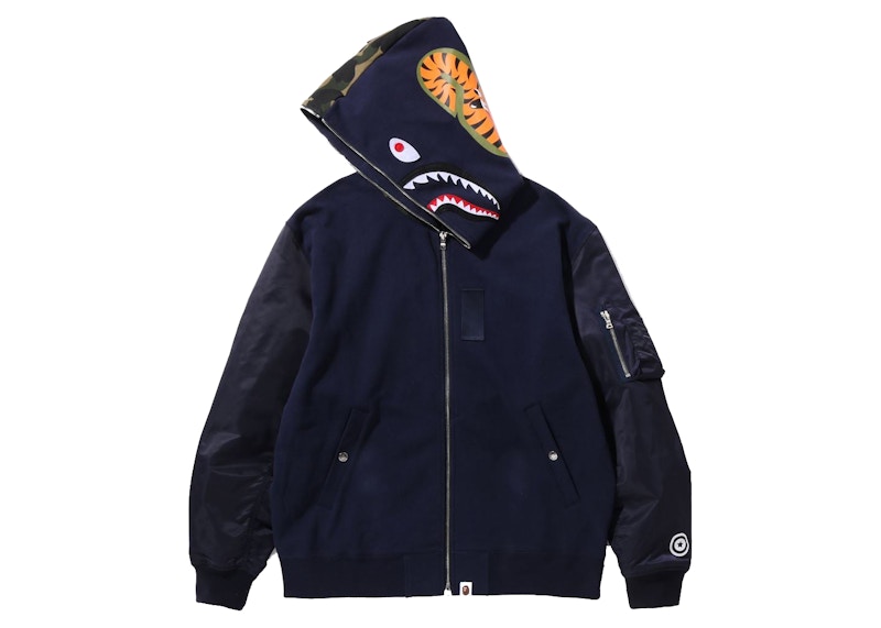 BAPE Military Shark Relaxed Fit Full Zip Hoodie Navy 圖 3