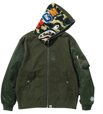 BAPE Hoodie Zip Penuh 'Olivedrab' Model Shark Fit Santai Militer Order BAPE Hoodie Zip Penuh 'Olivedrab' Model Shark Fit Santai Militer