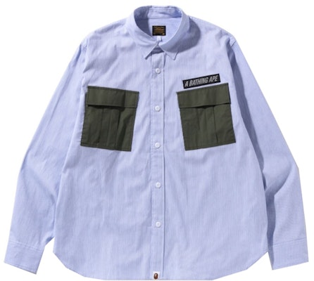 BAPE Military Stripe Relaxed Fit Shirt Sax Buy BAPE Military Stripe Relaxed Fit Shirt Sax