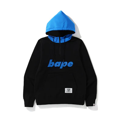 BAPE Mix Material Half Zip Pullover Hoodie Letter Print Unisex 0ZXSWM114002D