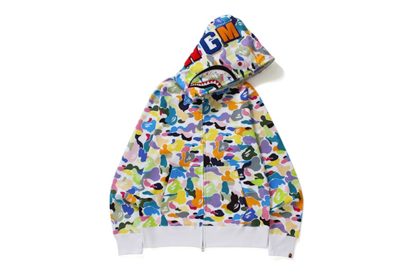 Bape Multi Camo Shark Full Zip Hoodie White