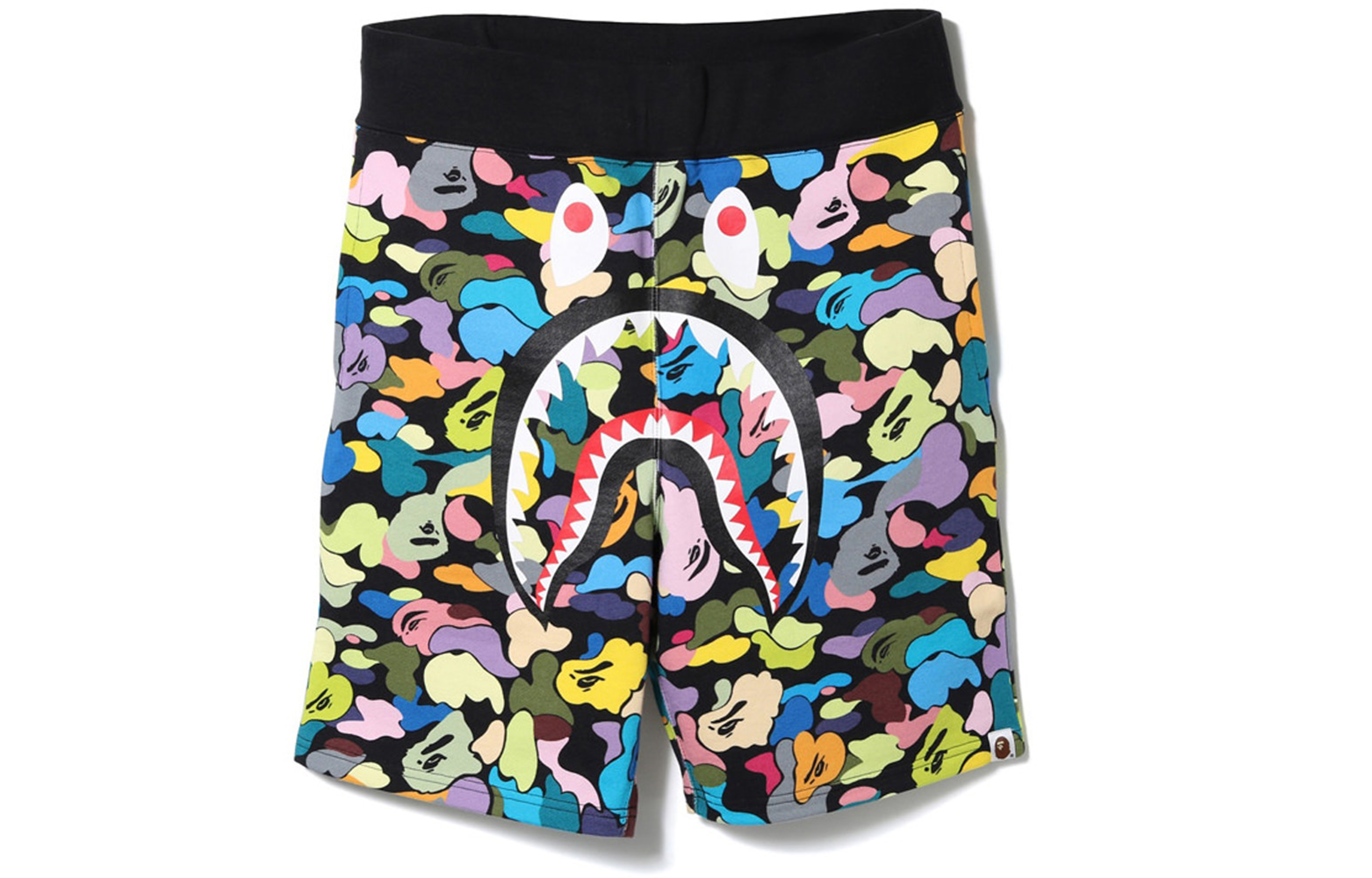 BAPE Multi Camo Shark Sweat Shorts Black Candy Camo Unisex Shorts bape-ss18-034