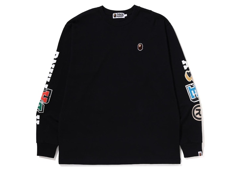 Buy BAPE Kaos Panjang Multi Font Fit Santai Berat 'Black'