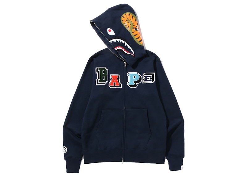BAPE Multi Fonts Shark Full Zip Hoodie 'Navy' 圖 2