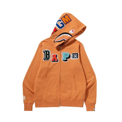 BAPE Multi Fonts Shark Full Zip Hoodie 'Orange'