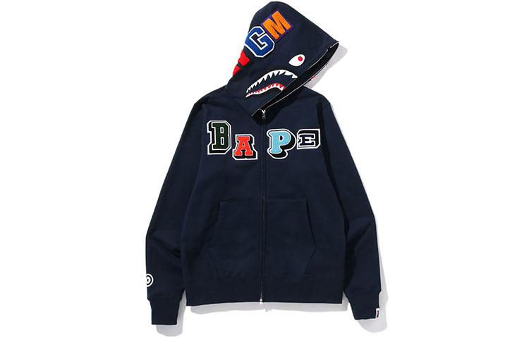 BAPE Multi Fonts Shark Full Zip Hoodie Long Sleeve 1I30-115-001