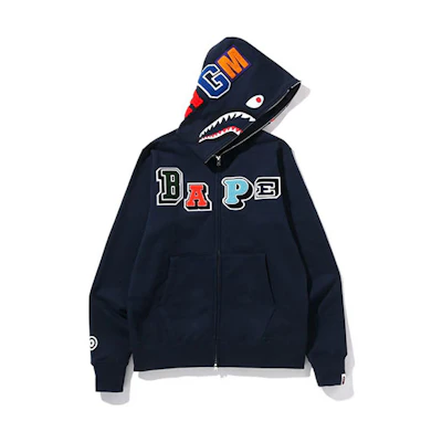 BAPE Multi Fonts Shark Full Zip Hoodie Long Sleeve 1I30-115-001