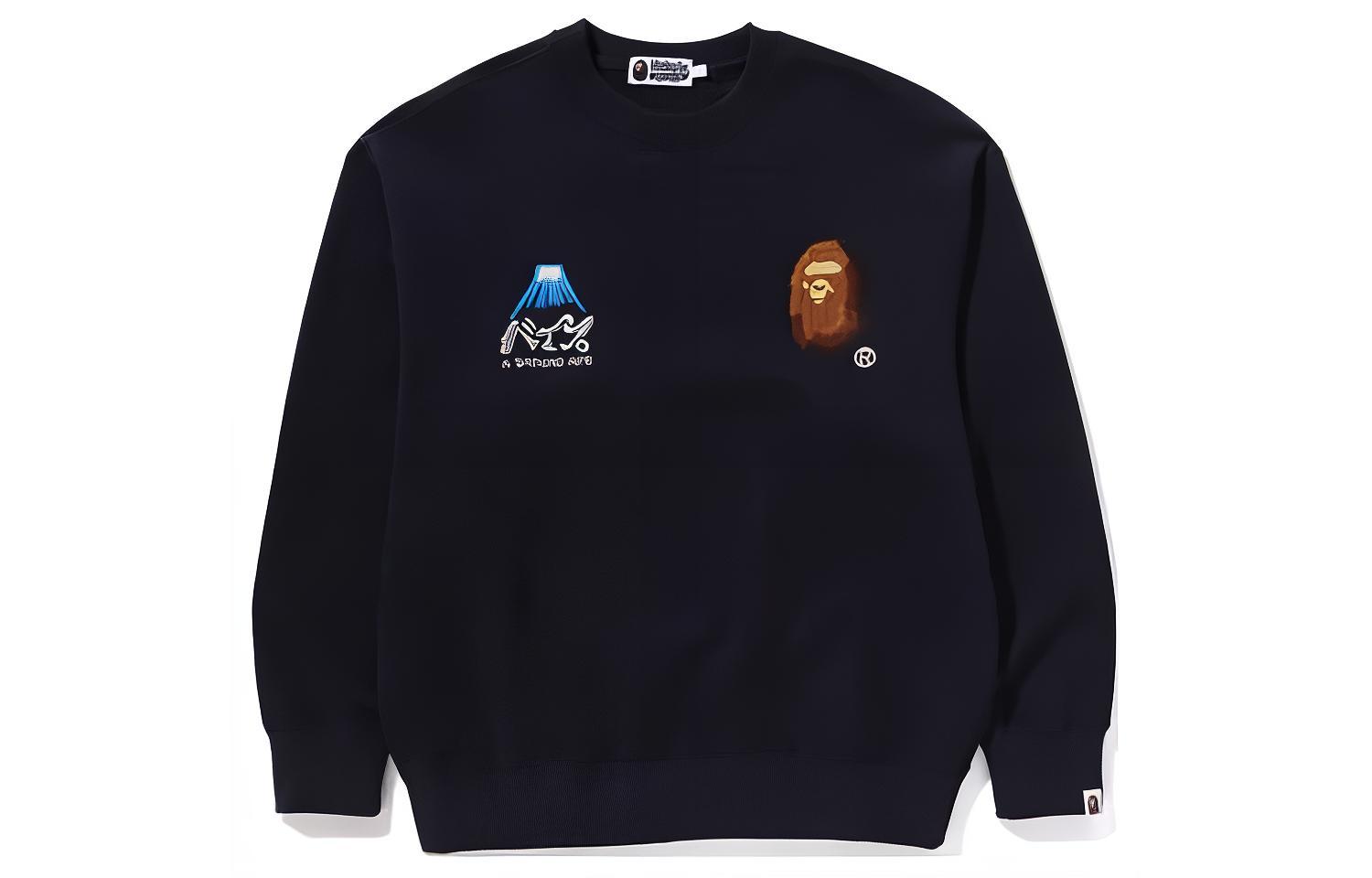 BAPE Navy Blue Graphic Print Crewneck Pullover Sweatshirt () 1K30-113-302