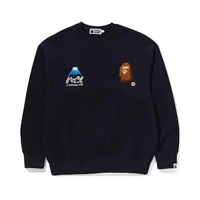 BAPE Navy Blue Graphic Print Crewneck Pullover Sweatshirt () 1K30-113-302