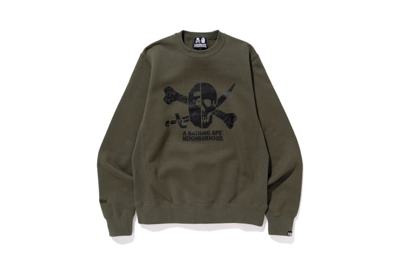BAPE NEIGHBORHOOD Ape & Skull Crewneck Olive