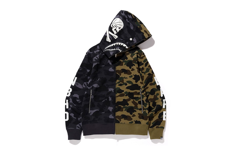 Buy BAPE NEIGHBORHOOD 黑绿迷彩鲨鱼连帽卫衣全拉链款