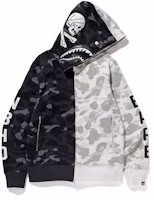 BAPE Neighborhood Split Camo Shark Full Zip Hoodie Black White BAPE Neighborhood Split Camo Shark Full Zip Hoodie Black White