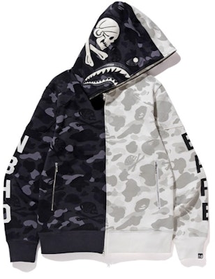 BAPE Neighborhood Split Camo Shark Full Zip Hoodie Black White Buy BAPE Neighborhood Split Camo Shark Full Zip Hoodie Black White