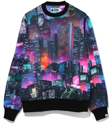 BAPE Neon Tokyo Crewneck Black Buy BAPE Neon Tokyo Crewneck Black