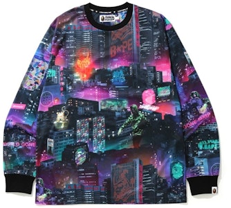 BAPE Kaos Lengan Panjang Neon Tokyo Hitam Buy BAPE Kaos Lengan Panjang Neon Tokyo Hitam