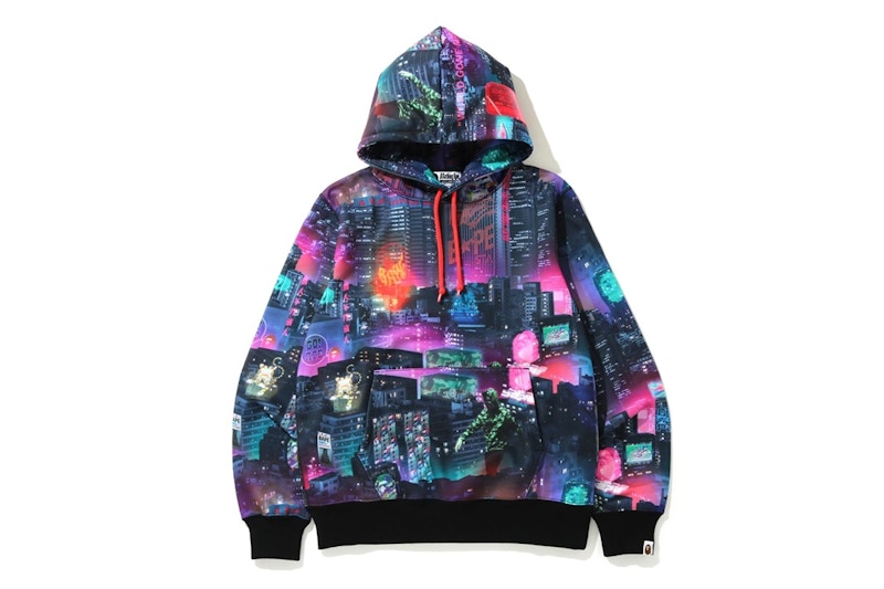 Buy BAPE 霓虹东京黑色套头连帽衫