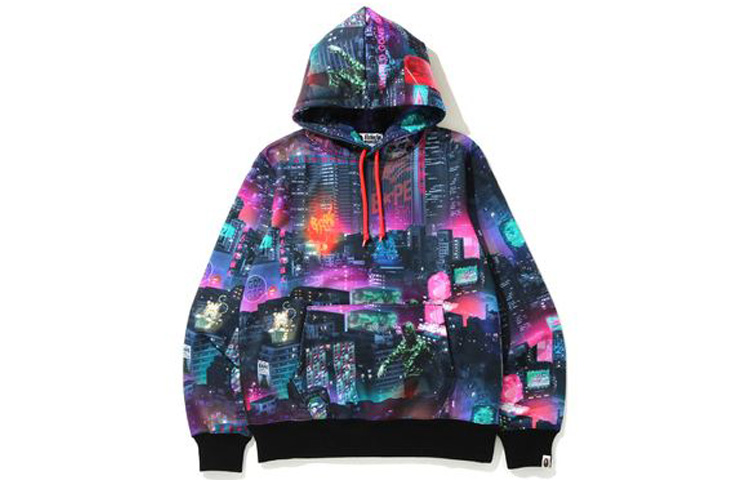 BAPE Neon Tokyo Pullover Hoodie Full Print Sweatshirt 1G30-114-011