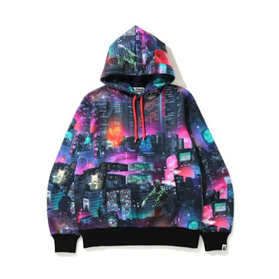 BAPE Neon Tokyo Pullover Hoodie Full Print Sweatshirt 1G30-114-011