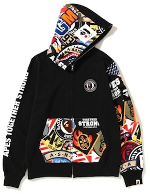 Hoodie Zip Penuh Bape Patched Shark Warna Hitam Buy Hoodie Zip Penuh Bape Patched Shark Warna Hitam