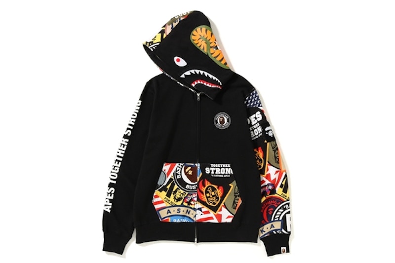 Bape Patched Shark Full Zip Hoodie Black 圖 2