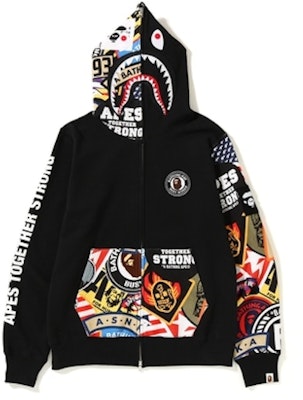 Hoodie Zip Penuh Bape Patched Shark Warna Hitam Lookbook Hoodie Zip Penuh Bape Patched Shark Warna Hitam