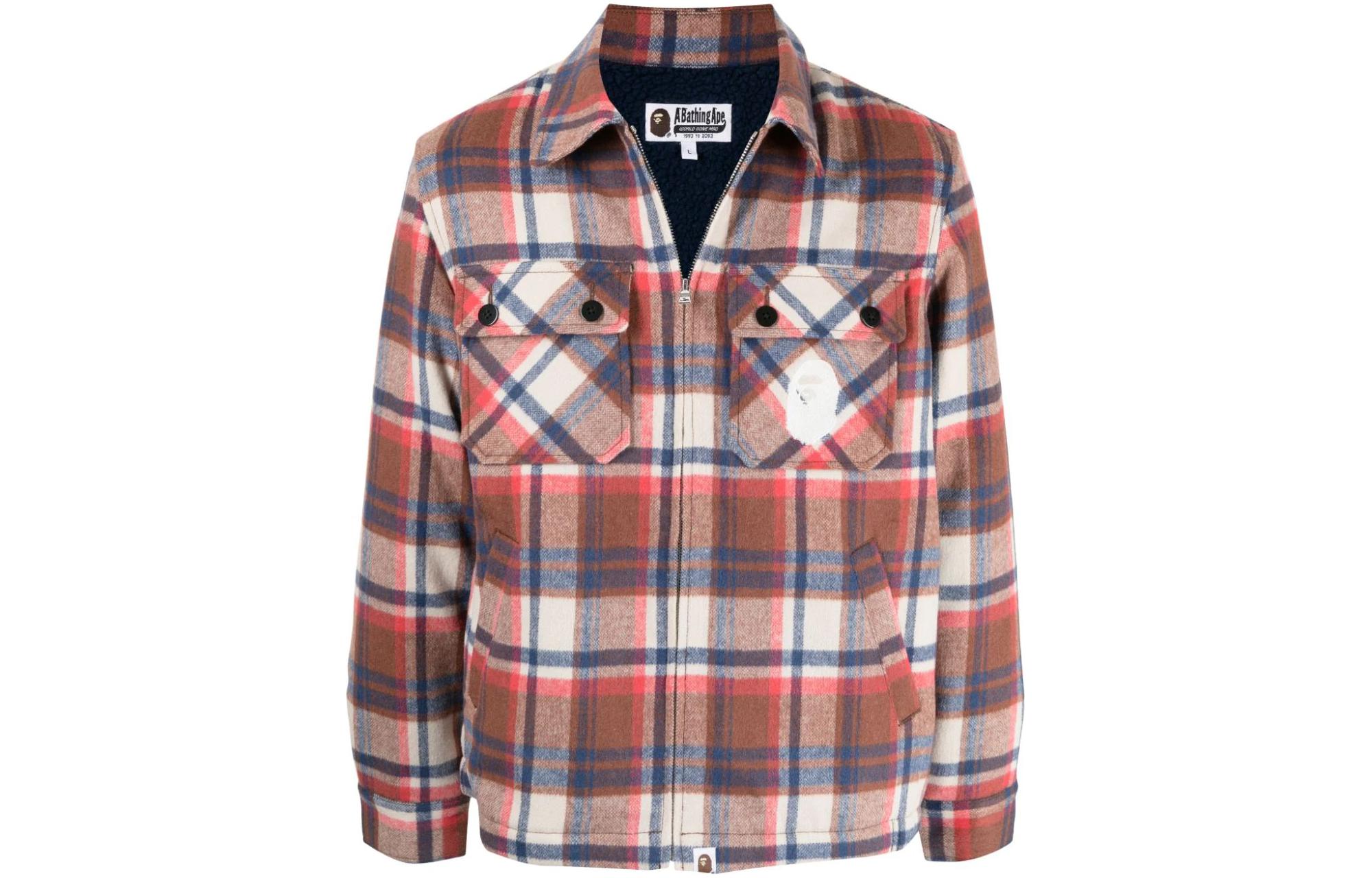 BAPE Plaid Zip Jacket with Flap Pocket White/Multi-Color 001LJH801001M