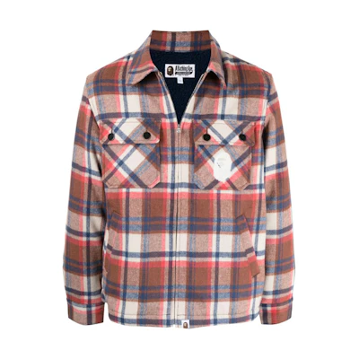 BAPE Plaid Zip Jacket with Flap Pocket White/Multi-Color 001LJH801001M