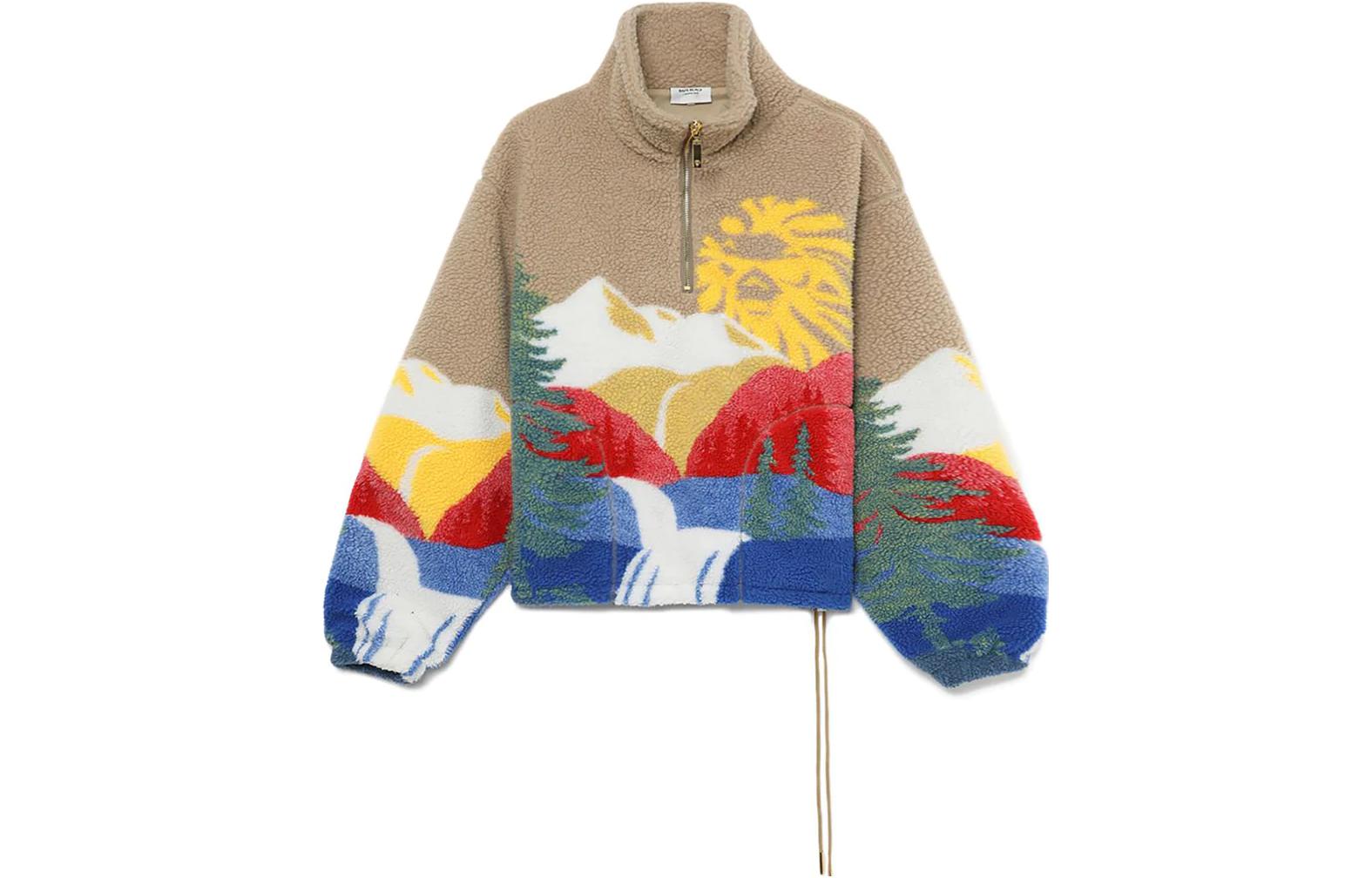 BAPE Printed Fleece Half-Zip Jacket Landscape Logo Pullover Multicolor 1J70-140-026