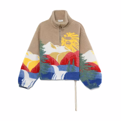 BAPE Printed Fleece Half-Zip Jacket Landscape Logo Pullover Multicolor 1J70-140-026