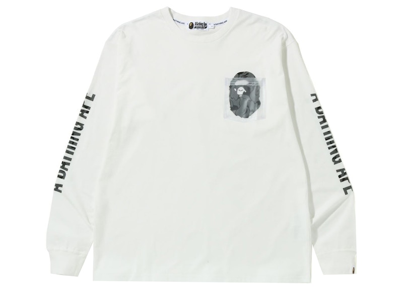 BAPE Reflective Solid Camo Ape Head Relaxed Fit Pocket L S Tee 'White'