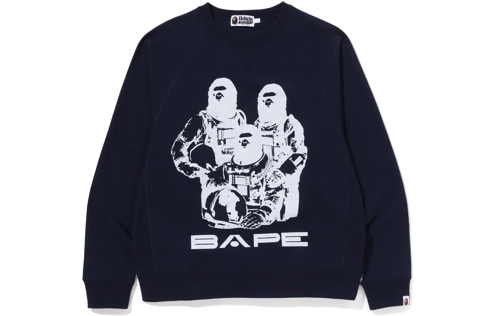 Shop BAPE宽松版猿人头印花长袖圆领卫衣男款。 1J30-113-005