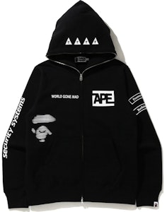 BAPE Hoodie Hitam Full Zip dengan Multi Print Keamanan Buy BAPE Hoodie Hitam Full Zip dengan Multi Print Keamanan